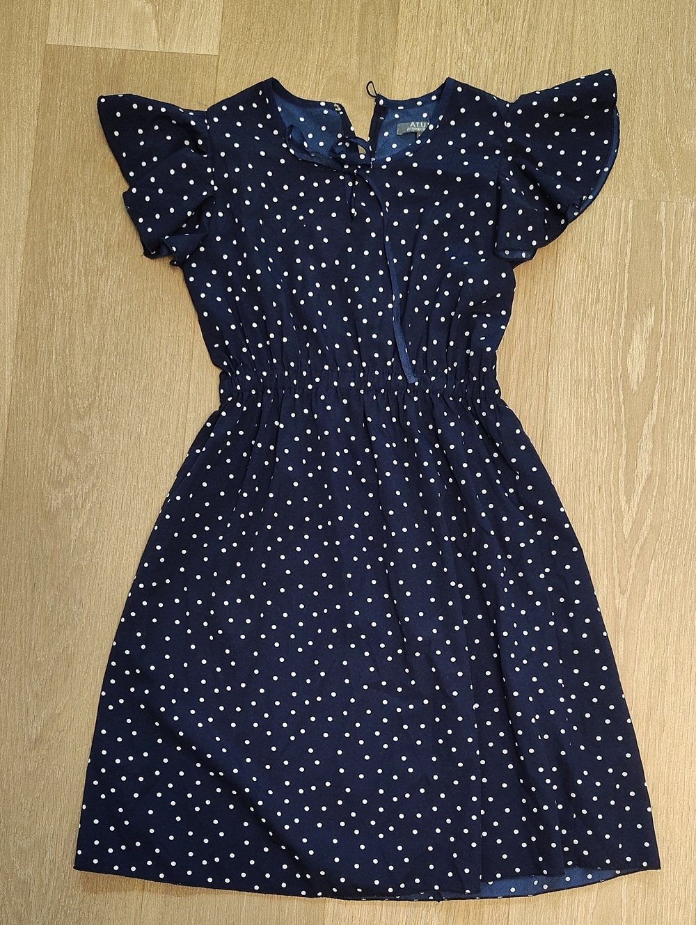 Navy Polka Dot Girls' Formal Dress - Flutter Sleeves